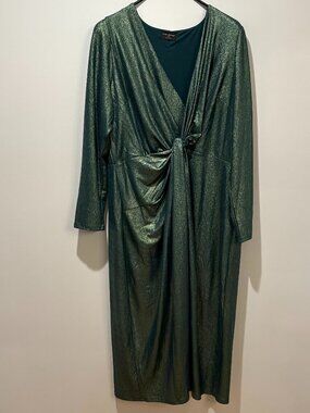 USED - Lane Bryant Twist-Waist Sheath Metallic Midi Dress Green - Size 22/24
